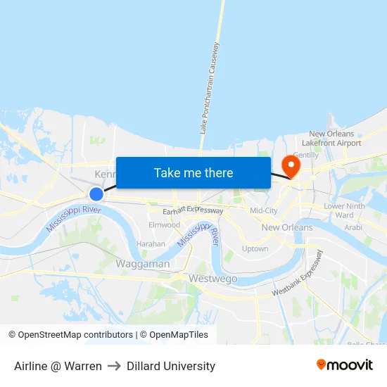 Airline @ Warren to Dillard University map