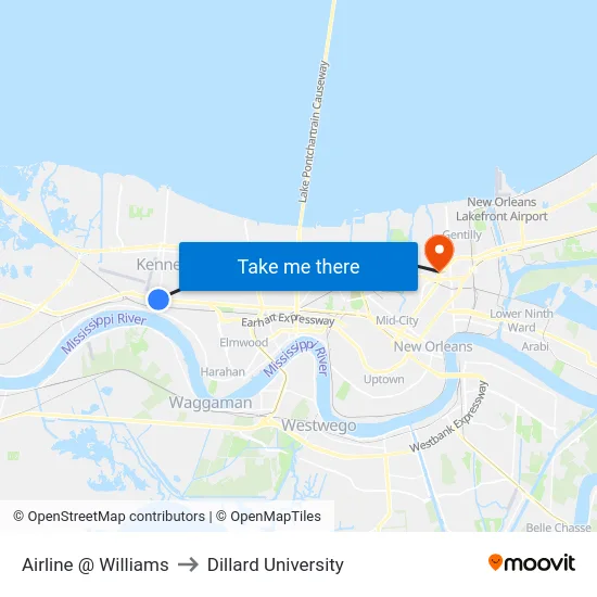 Airline @ Williams to Dillard University map