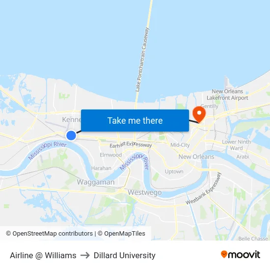 Airline @ Williams to Dillard University map