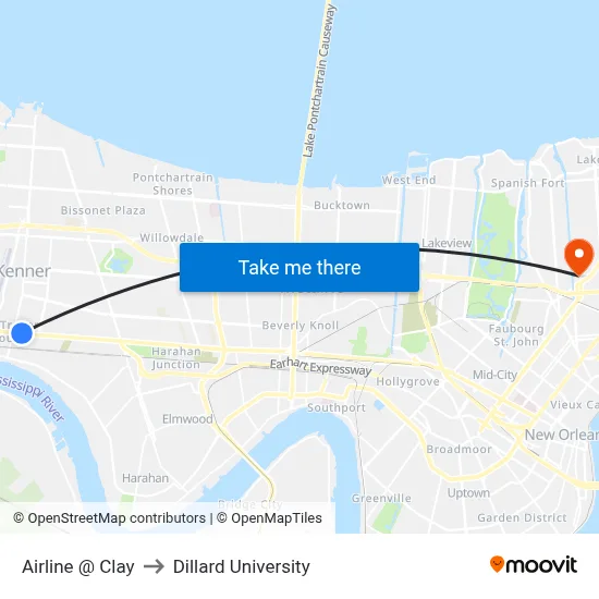 Airline @ Clay to Dillard University map
