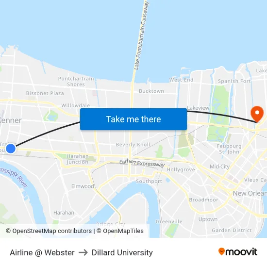 Airline @ Webster to Dillard University map