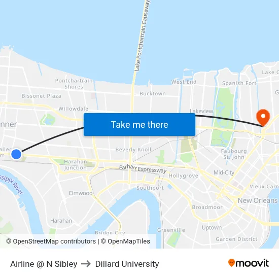 Airline @ N Sibley to Dillard University map