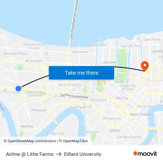 Airline @ Little Farms to Dillard University map