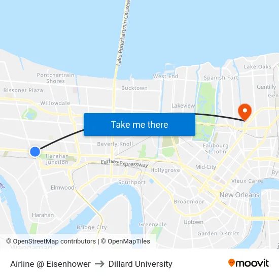 Airline @ Eisenhower to Dillard University map