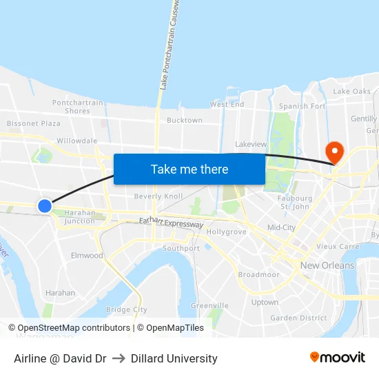 Airline @ David Dr to Dillard University map