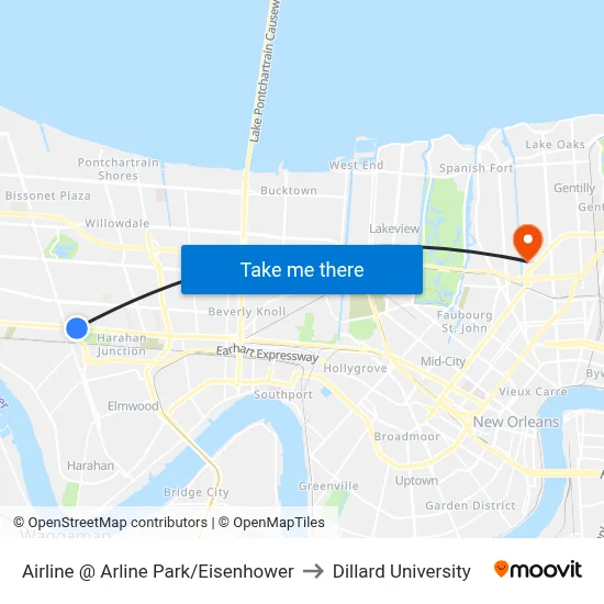 Airline @ Arline Park/Eisenhower to Dillard University map