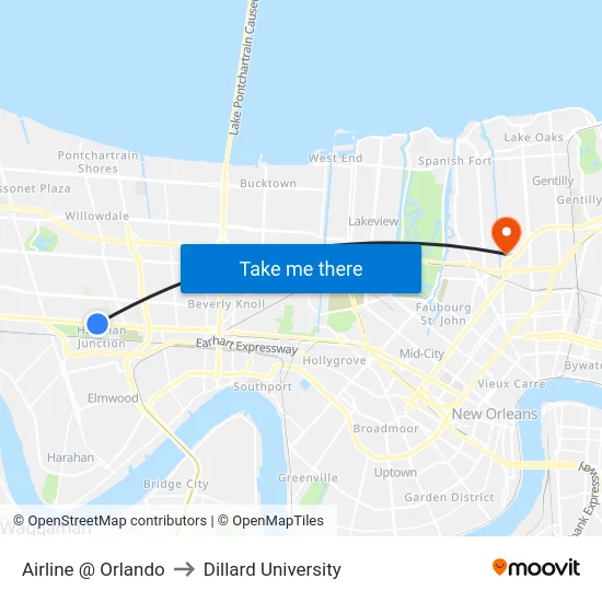 Airline @ Orlando to Dillard University map