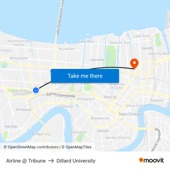 Airline @ Tribune to Dillard University map