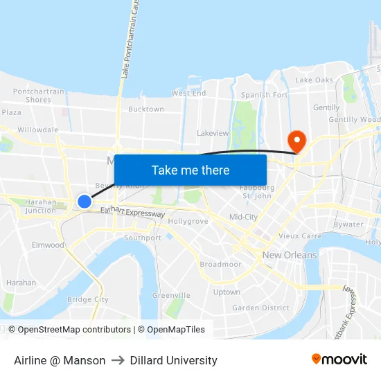 Airline @ Manson to Dillard University map