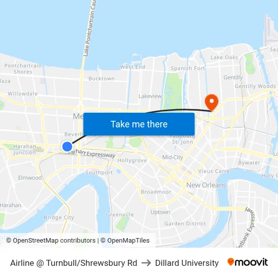 Airline @ Turnbull/Shrewsbury Rd to Dillard University map