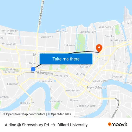 Airline @ Shrewsbury Rd to Dillard University map