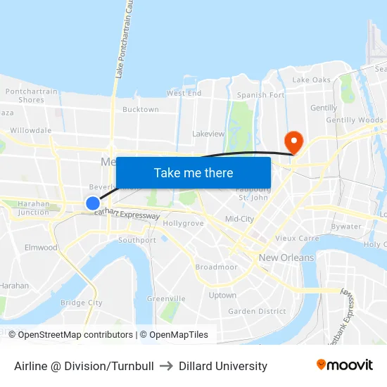 Airline @ Division/Turnbull to Dillard University map