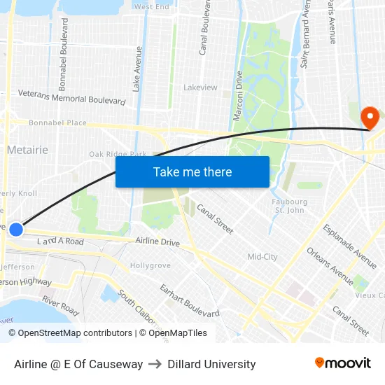 Airline @ E Of Causeway to Dillard University map