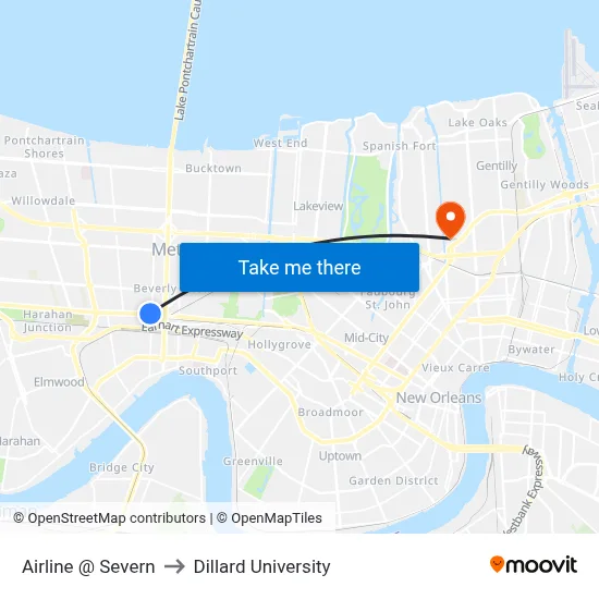 Airline @ Severn to Dillard University map