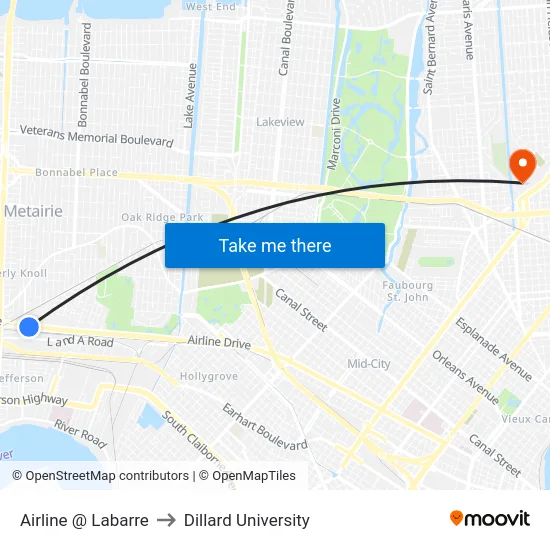 Airline @ Labarre to Dillard University map