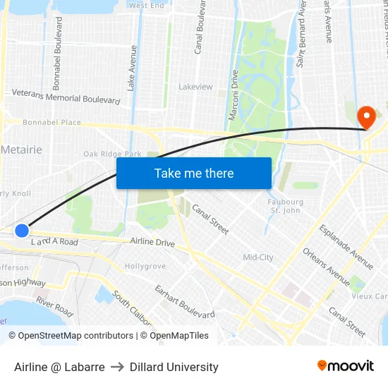 Airline @ Labarre to Dillard University map
