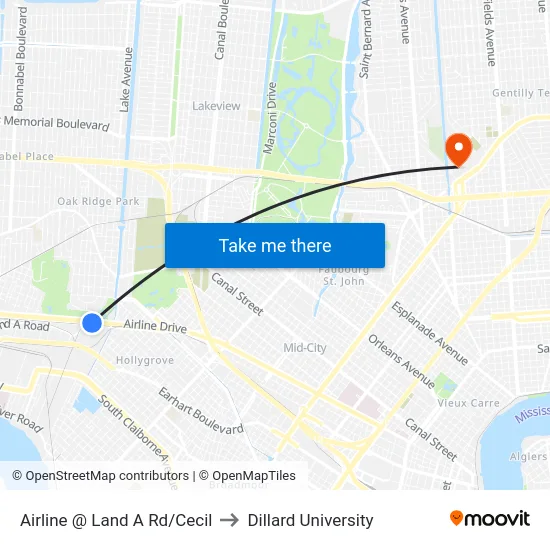 Airline @ Land A Rd/Cecil to Dillard University map