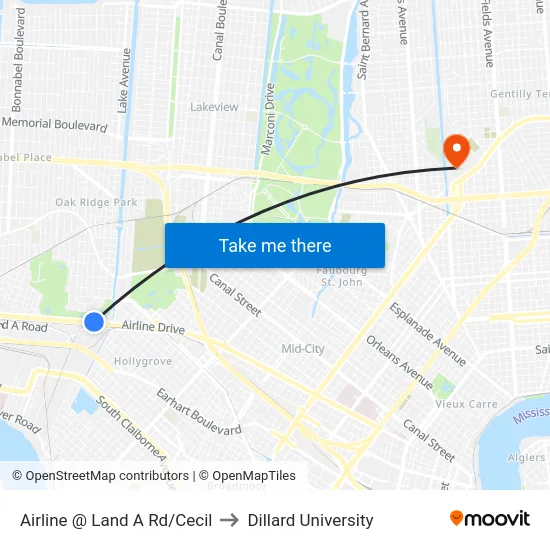 Airline @ Land A Rd/Cecil to Dillard University map