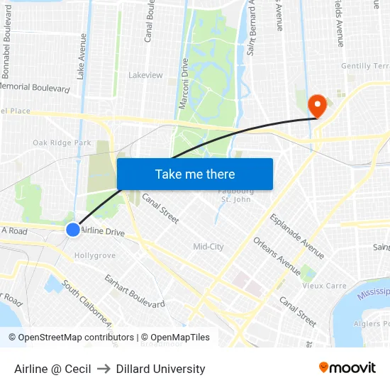 Airline @ Cecil to Dillard University map