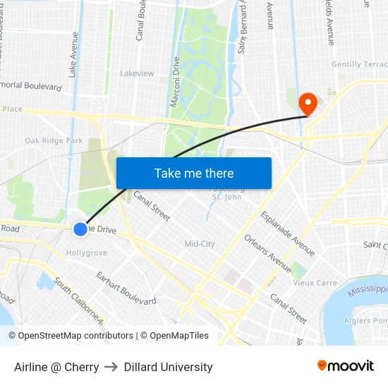 Airline @ Cherry to Dillard University map