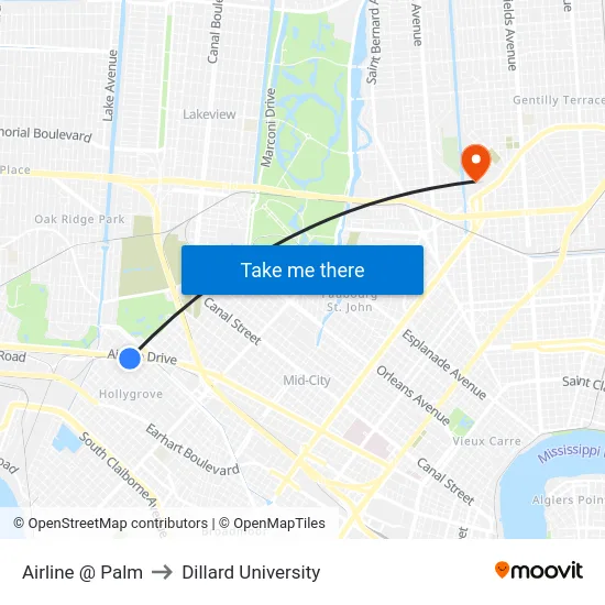 Airline @ Palm to Dillard University map