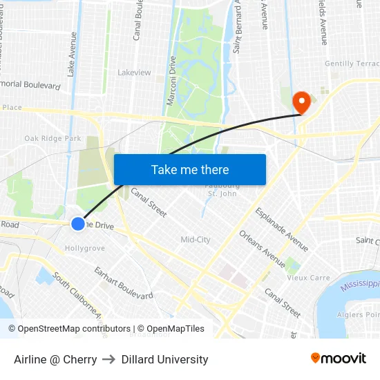 Airline @ Cherry to Dillard University map