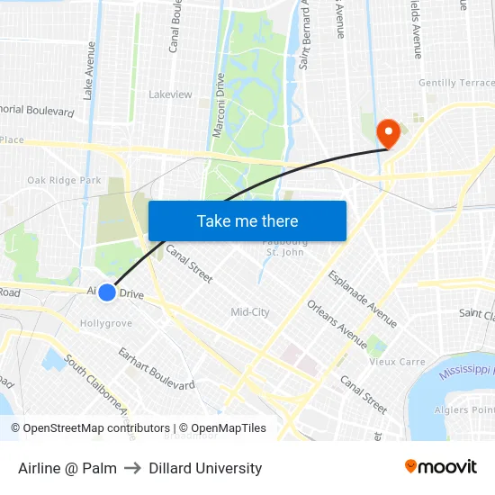 Airline @ Palm to Dillard University map