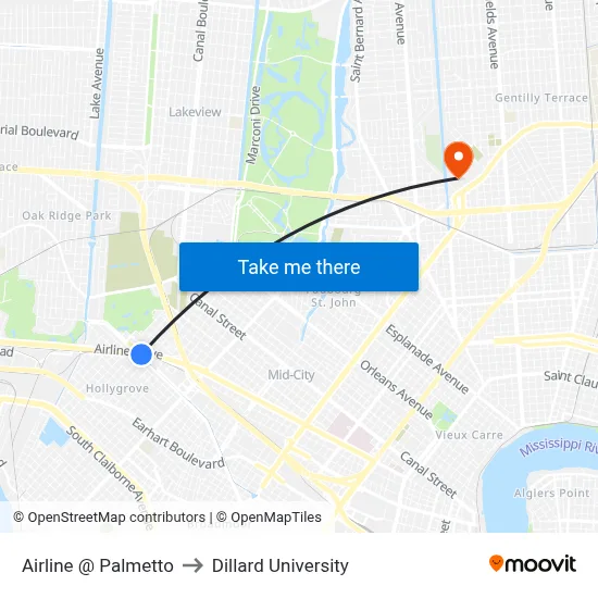 Airline @ Palmetto to Dillard University map