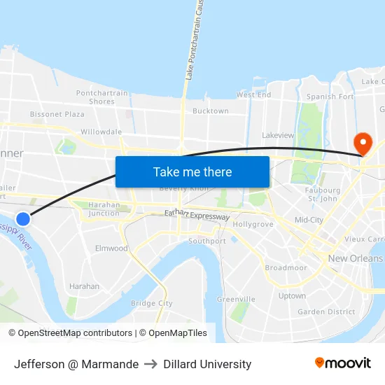Jefferson @ Marmande to Dillard University map