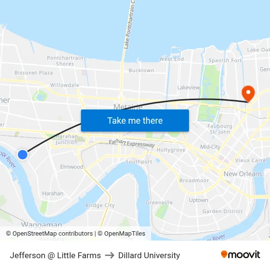 Jefferson @ Little Farms to Dillard University map