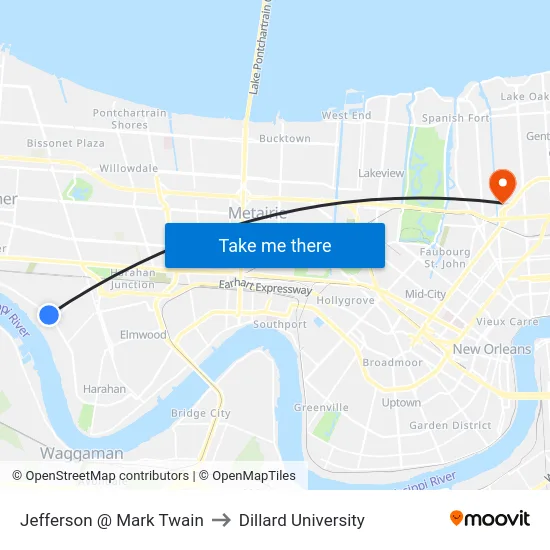 Jefferson @ Mark Twain to Dillard University map