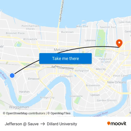 Jefferson @ Sauve to Dillard University map