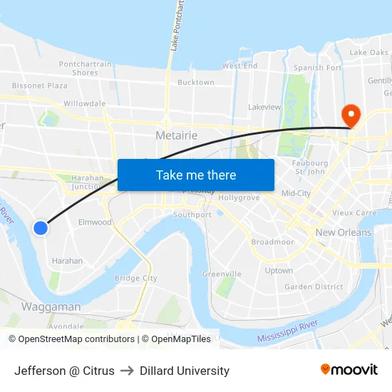 Jefferson @ Citrus to Dillard University map