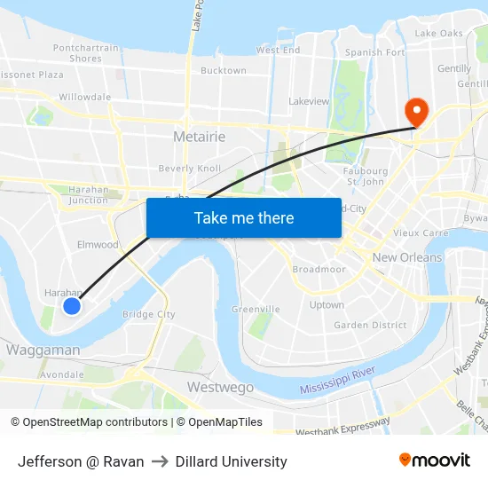 Jefferson @ Ravan to Dillard University map
