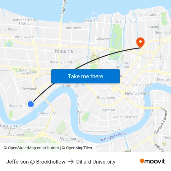 Jefferson @ Brookhollow to Dillard University map