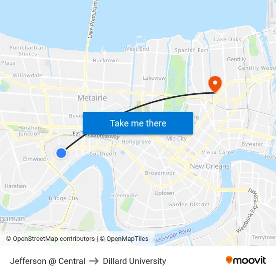 Jefferson @ Central to Dillard University map