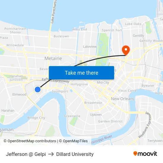 Jefferson @ Gelpi to Dillard University map