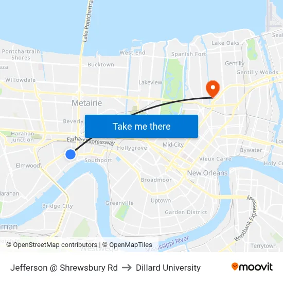 Jefferson @ Shrewsbury Rd to Dillard University map