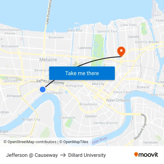 Jefferson @ Causeway to Dillard University map