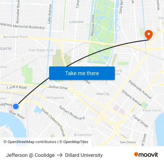 Jefferson @ Coolidge to Dillard University map