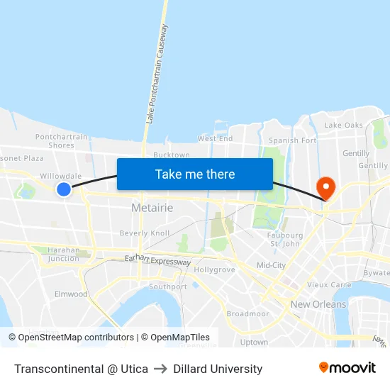 Transcontinental @ Utica to Dillard University map
