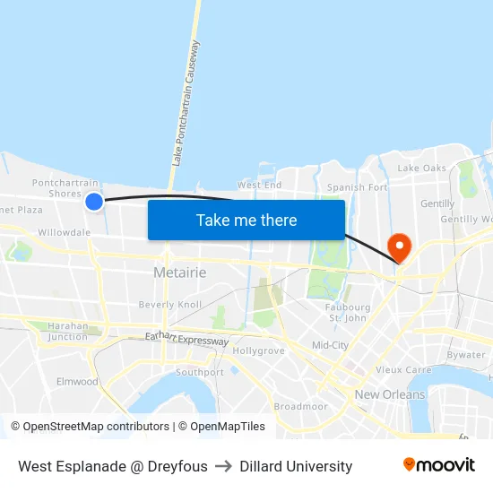 West Esplanade @ Dreyfous to Dillard University map