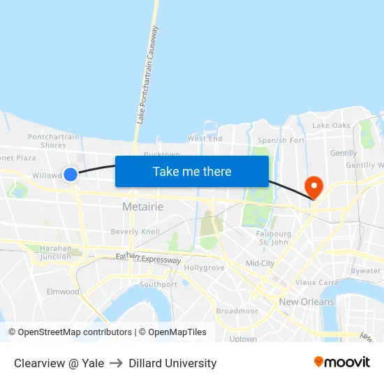 Clearview @ Yale to Dillard University map