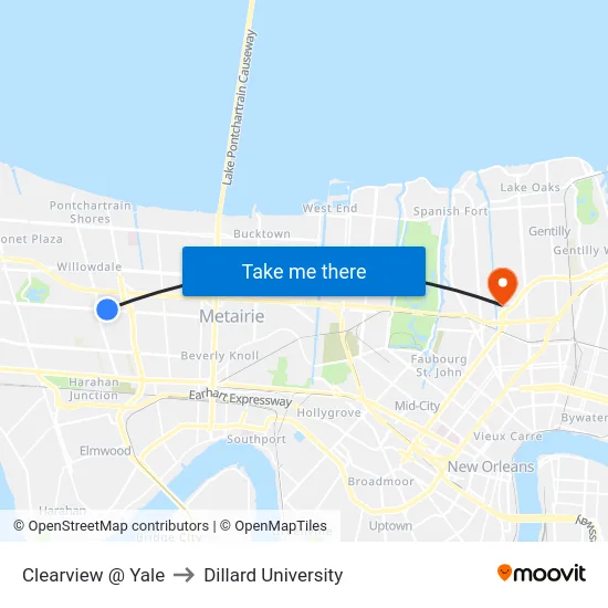 Clearview @ Yale to Dillard University map