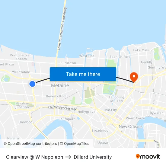 Clearview @ W Napoleon to Dillard University map