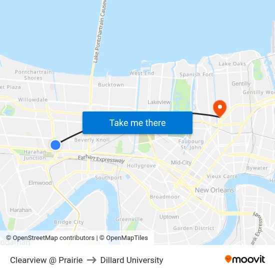 Clearview @ Prairie to Dillard University map