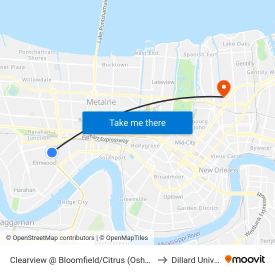 Clearview @ Bloomfield/Citrus (Oshner Hospital) to Dillard University map
