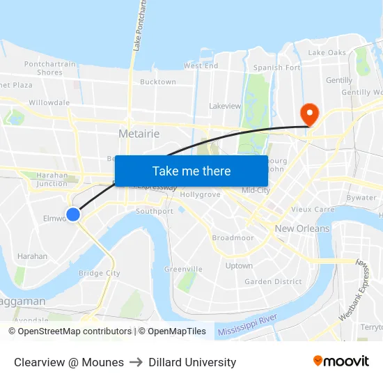 Clearview @ Mounes to Dillard University map