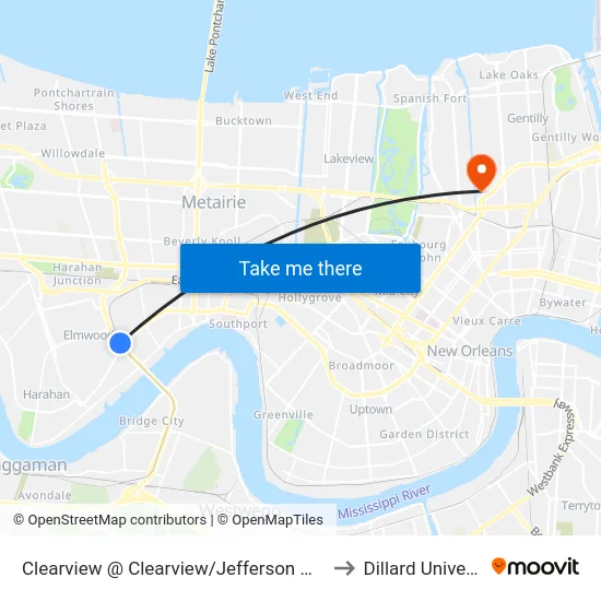 Clearview @ Clearview/Jefferson Highway to Dillard University map