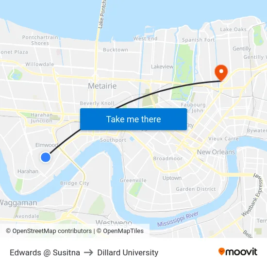 Edwards @ Susitna to Dillard University map